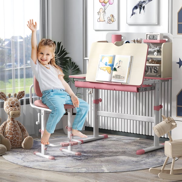 Børns Skrivebord, 80x50x88-110 cm, Lyserød , Star