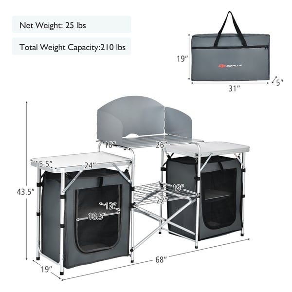 Sammenklappeligt campingbord, 173×48×110 cm, Grå , Star