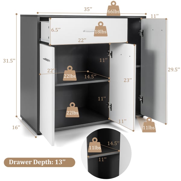 Buffet Sideboard Opbevaringsskab, 89×41×80 cm, Mørkegrå, Hvid , Star