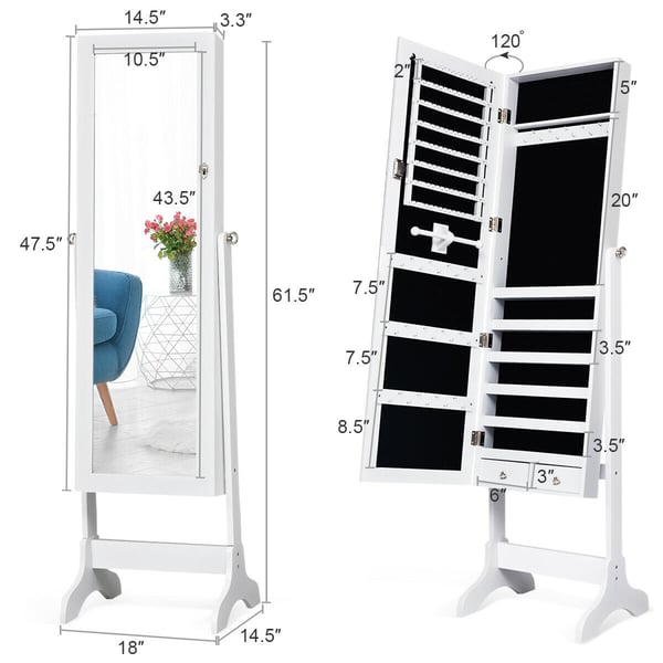 Smykkeskab, 46×37×156 cm - materiale: mdf-plade + glas spejl , Star