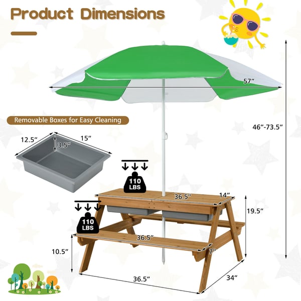 Børns udendørs picnic vand- og sandbord, 93×86×50 cm, naturlig blå grøn gul , Star