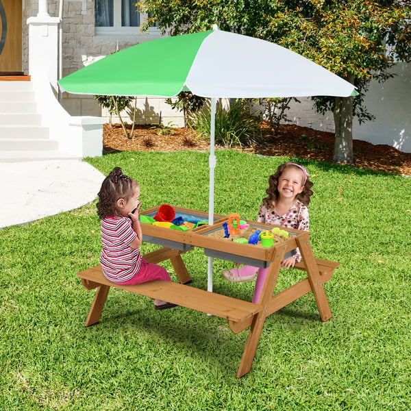 Børns udendørs picnic vand- og sandbord, 93×86×50 cm, naturlig blå grøn gul , Star