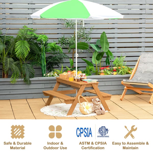 Børns udendørs picnic vand- og sandbord, 93×86×50 cm, naturlig blå grøn gul , Star