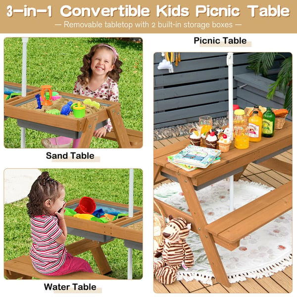 Børns udendørs picnic vand- og sandbord, 93×86×50 cm, naturlig blå grøn gul , Star