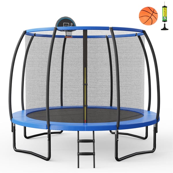 Trampoliini, 8/10 jalkaa virkistyskäyttöön koripallotelineella - 10 ft, 8 ft x 8 ft x 8 ft, sininen musta , Star