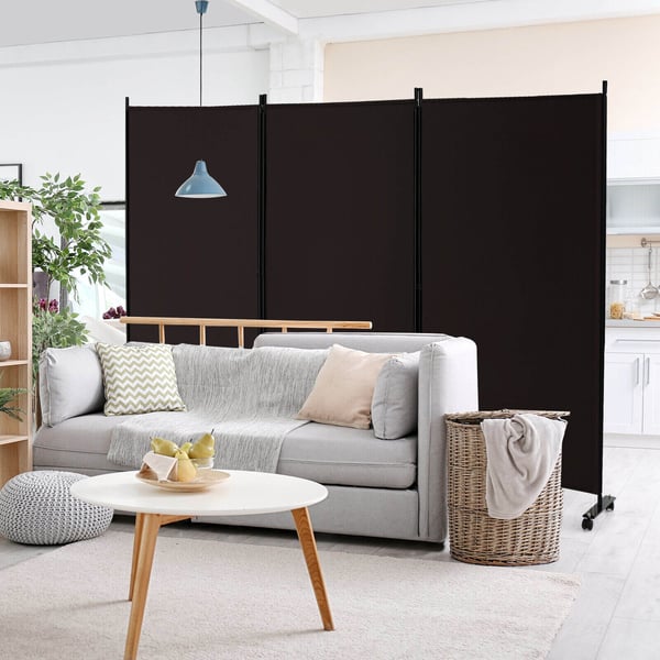 Rumsdeler, 3-panel foldbar rumsdeler med låsbare hjul, 262×30×180 cm, Brun , Star