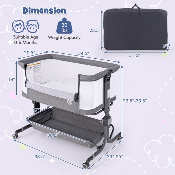 Baby Bedside Sleeper, 87x63x85 cm, Grå , Star