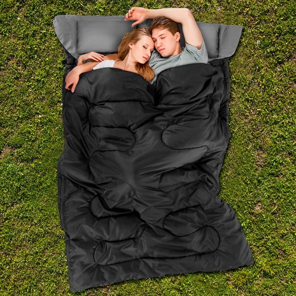 Sovepose, 2 Personers Vandtæt Sovepose med 2 Puder, 220x150x10 cm, Sort/Blå , Star