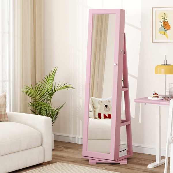Smykkeskab, 360° roterbart 2-i-1 med lås, 38,1x38,1x161,3 cm, pink , Star