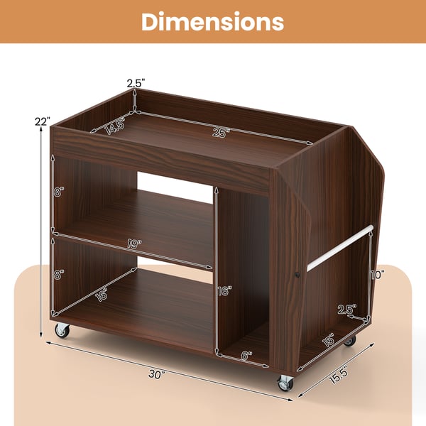 3-Niveau Bogreol Sidebord, 76x39.5x55 cm, Valnød , Star
