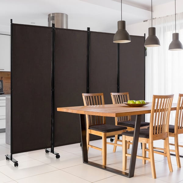 Rumsdeler, 4-panel foldbar rumsdeler 6 fod rullende privatlivsskærm med låsbare hjul, 226×30×173 cm, Brun , Star