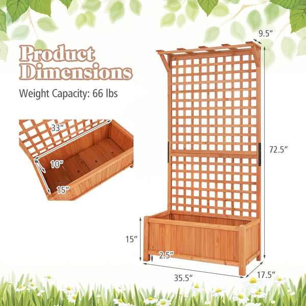 Hævet plantebed med espalier og hængende tag, 35.5x17.5x72.5 cm, natur , Star