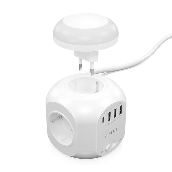 AISENS ASPS-3A1CL01-W förlängningssladdar 1,8 m 4 AC-utgångar inomhus Vit