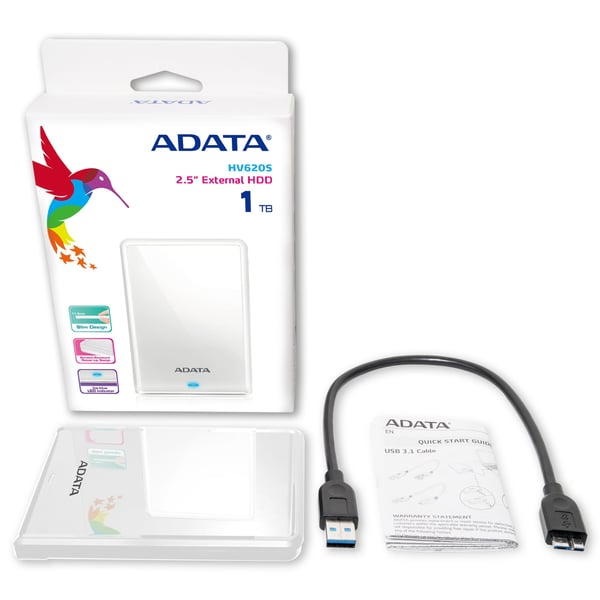 ADATA AHV620S-1TU3-CWH externa hårddiskar 1 TB 2.5" Micro-USB B 3.2 Gen 1 (3.1 Gen 1) Vit