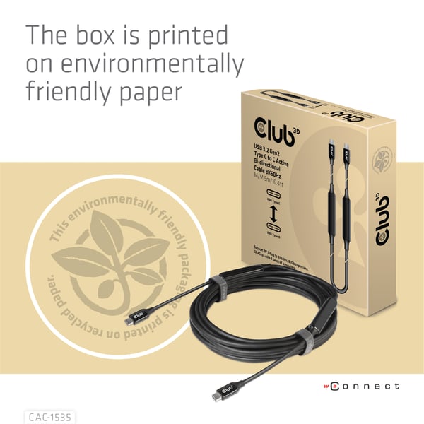 CLUB3D CAC-1535 USB-kabel USB 3.2 Gen 2 (3.1 Gen 2) 5 m USB C 10 Gbit/sek. 60 W Sort