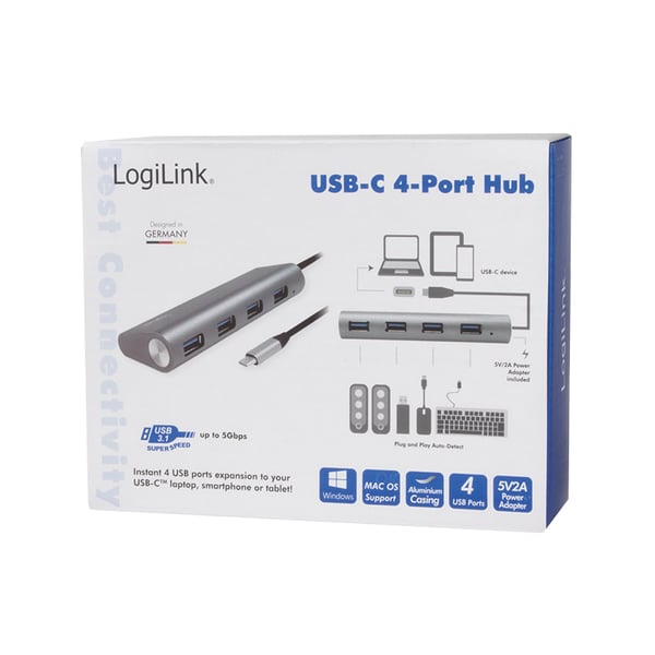 LogiLink UA0309 interface hub USB 3.2 Gen 1 (3.1 Gen 1) Type-C 5000 Mbit/s Grå