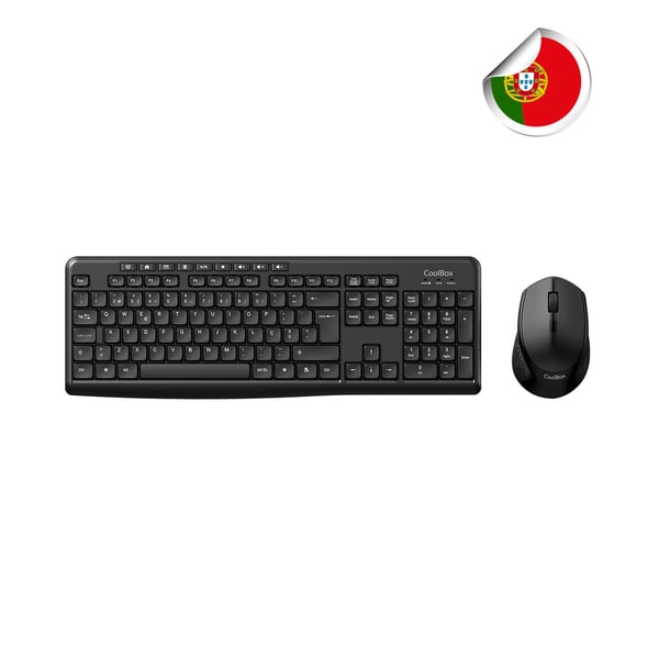 CoolBox COO-KTR-03WPT tangentbord Mus inkluderad Hem / Kontor Trådlös RF + USB QWERTY Portugisisk Svart CoolBox COO-KTR-03WPT tangentbord Mus inkluderad Hem / Kontor Trådlös RF + USB QWERTY Portugisisk Svart