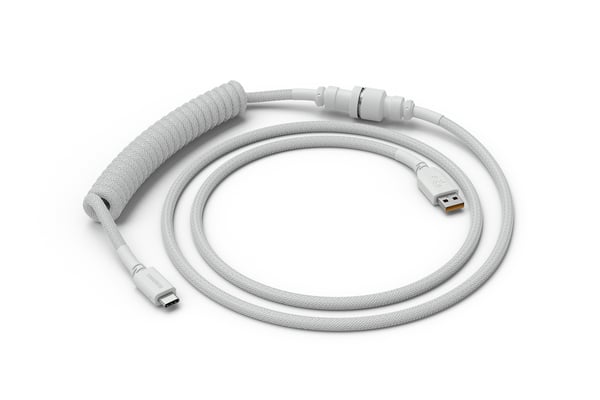 Glorious Gaming USB 2.0 cable 4.5ft total length 6 coiled section USB-C to USB-A adaptor 5-pin aviator connector Double-braided Hvid 1,37 m