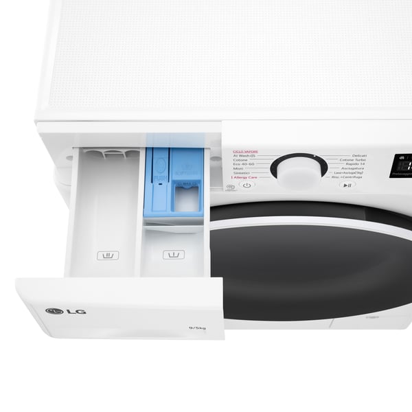 LG D2R5S09TSWW kuivaava pyykinpesukone Vapaasti seisova Edestä täytettävä Valkoinen