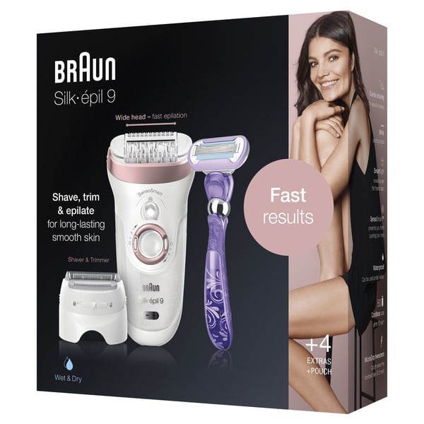 Braun Silk-épil 9 9-870 epilatorer 40 pincetter Rosa, Vit