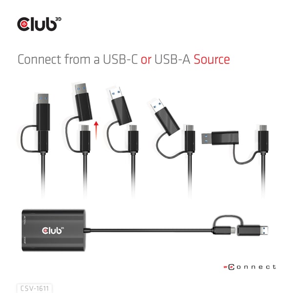 CLUB3D CSV-1611 USB-grafikadapter 3840 x 2160 pixlar Svart