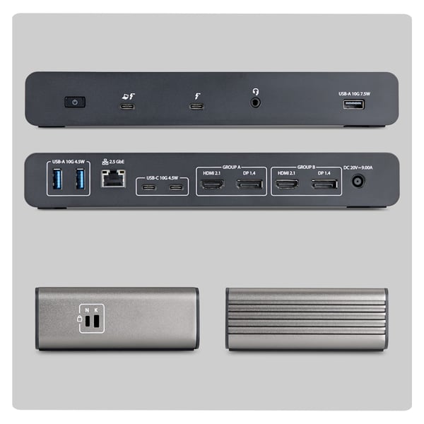 StarTech.com 206UE-TB5USB4DOCK dockingstation Ledningsført Thunderbolt 5 Sort, Grå