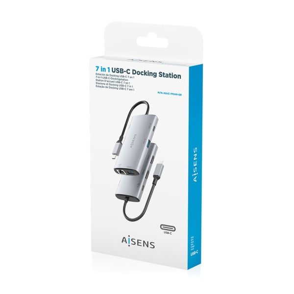AISENS ASUC-7P049-GR kannettavien tietokoneiden telakka ja porttitoistin Langallinen USB 3.2 Gen 1 (3.1 Gen 1) Type-C Harmaa