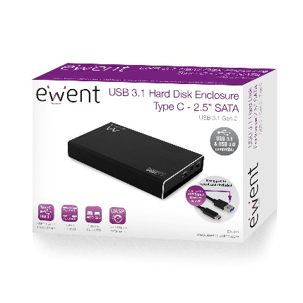 Ewent EW7070 Hölje för lagringsenheter HDD- / SSD kabinett Svart 2.5"