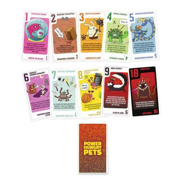 Asmodee Power Hungry Pets It’s the strategy game for people who HATE strategy games! Every card has a number and a way to torment the other players. The higher the number, the more vicious the card. You only have two cards, so decide which to keep and which to use to backstab, steal from, or obliterate the other players. That’s right, you only ever need to make one choice at a time–it’s a breeze…until it isn’t! In the end, the person left with the highest card wins! This is a Love Letter ™ Game that’s easy-to-learn, quick-to-play, and powerfully funny! Kortspil