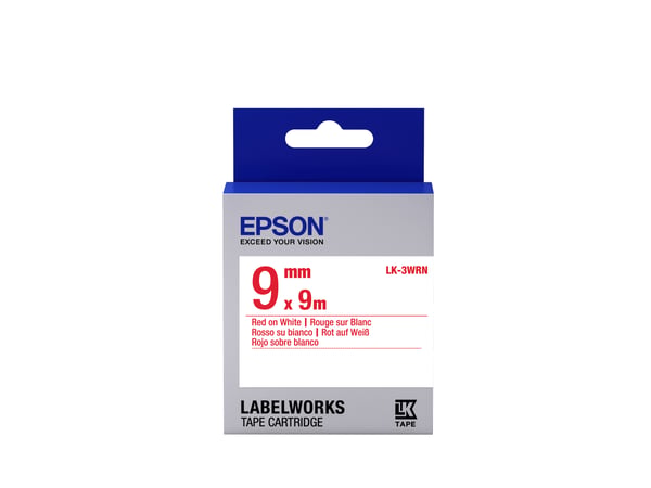 Epson LK-3WRN etiketbånd Rød på hvid Epson LK-3WRN etiketbånd Rød på hvid