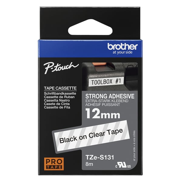 Brother TZe-S131 - Extra starkt lim - svart på transparent - rulle (1,2 cm x 8 m)