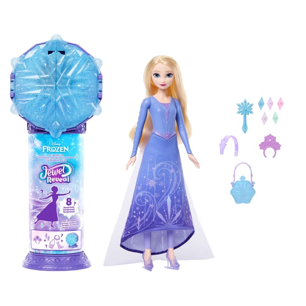Disney Frozen Disney Frost Jewel Reveal Elsa-skøjteløberdukke med 8 overraskelser, inkl. smykkeskrin og tilbehør