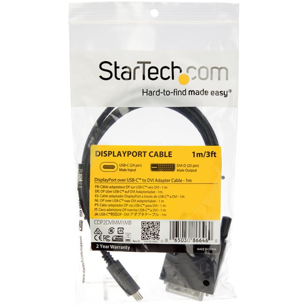 StarTech.com 1 m USB-C till DVI-kabel - USB Type-C-videoadapterkabel - 1920 x 1200 - Svart