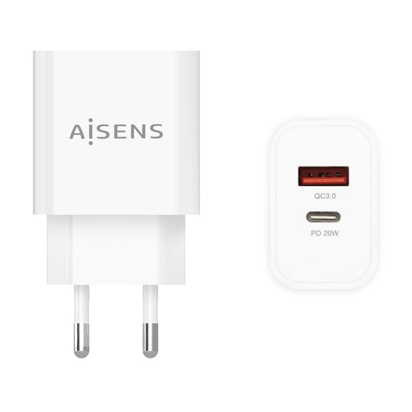 AISENS A110-0681 mobiililaitteen laturi Digitaalikamera, Matkapuhelin, Kannettava tietokone, Älypuhelin, Tabletti Valkoinen AC Pikalataus Sisätila