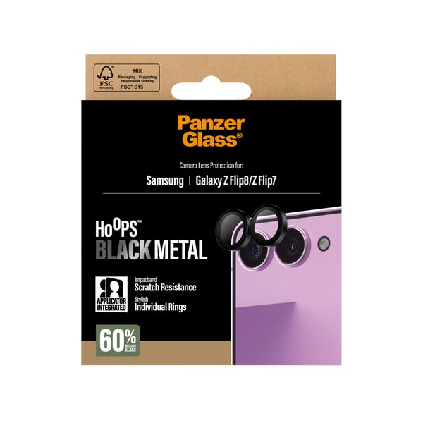 PanzerGlass ® Hoops® Camera Lens Protector Black Samsung Galaxy Z Flip8 | Flip 7 Genomskinligt skärmskydd 1 styck