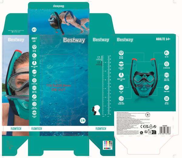 Bestway 24060 / 23 dykkemaske Silikone Sort, Rød, Transparent, Turkis Voksen