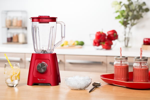 Moulinex LM420510 tehosekoitin 2 L Pöydällä pidettävä tehosekoitin 550 W Punainen, Läpinäkyvä