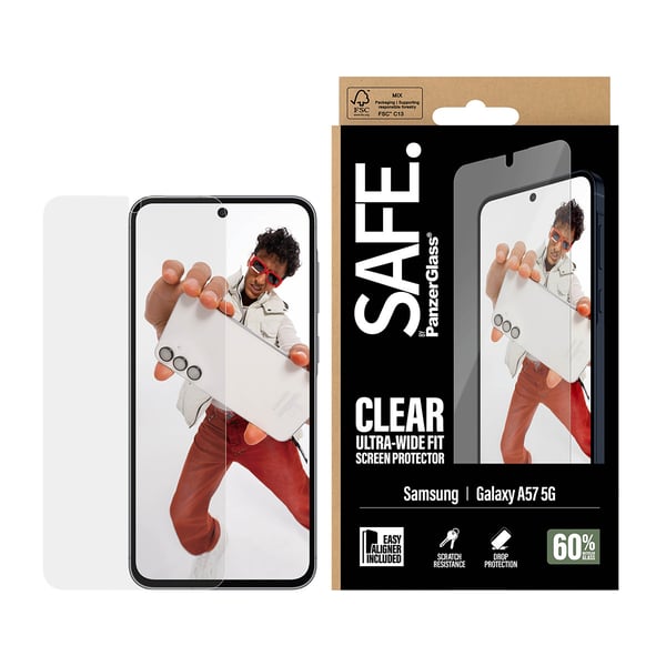 PanzerGlass SAFE. by ® Skærmbeskyttelse Samsung Galaxy A57 5G | Ultra-Wide Fit m. EasyAligner
