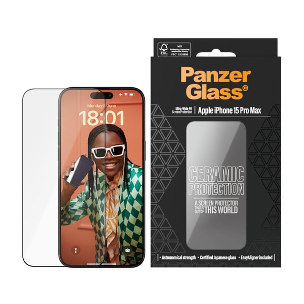 PanzerGlass ® Ceramic Protection for iPhone 15 Pro Max | Ultra-Wide Fit w. EasyAligner Genomskinligt skärmskydd Apple 1 styck