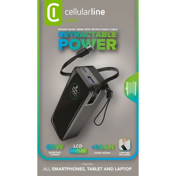 Cellularline PBROLL20000K basstationer 20000 mAh Svart