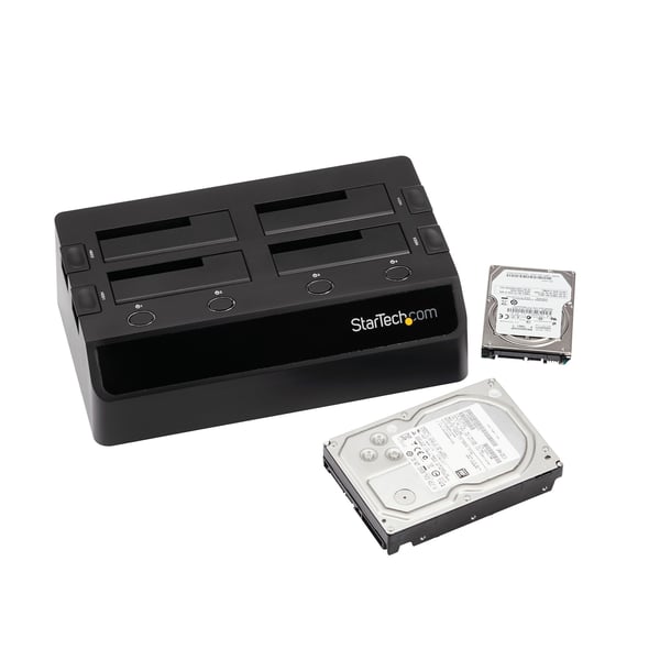 StarTech.com USB 3.0 till SATA 6 Gbps dockningsstation med 4 fack, UASP & dubbla fläktar för SATA-hårddiskar - 2,5/3,5 tums SSD/HDD dockningsstation
