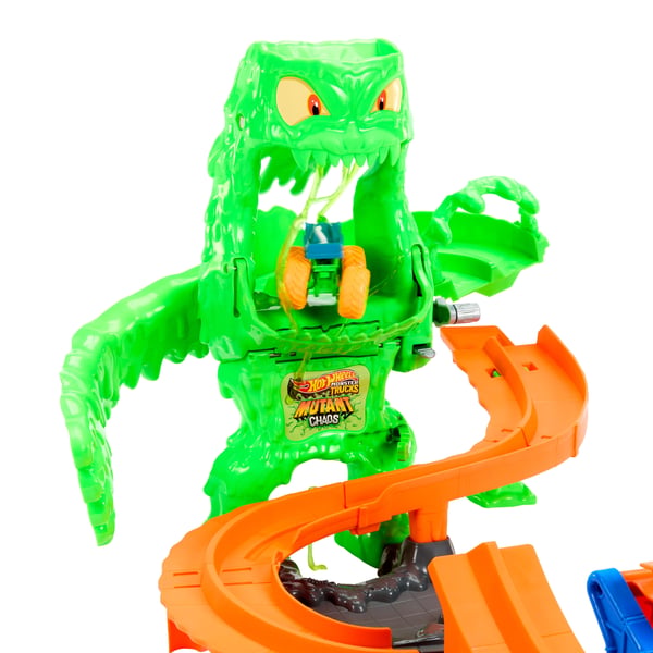 Hot Wheels Monster Trucks Mutant Monster Takedown-legesæt med legetøjsbil og Slime