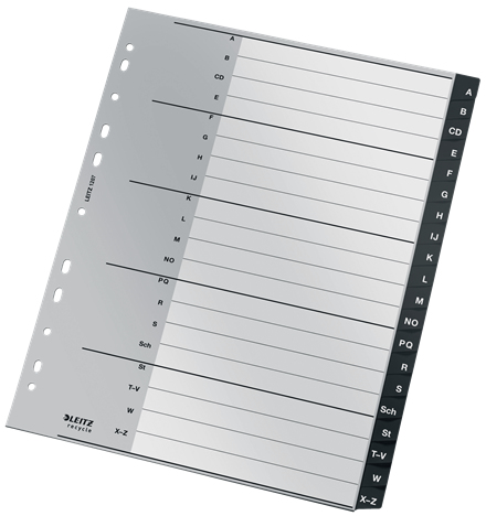 Leitz 12070000 faneskiller Alfabetisk faneindeks Polypropylen (PP) Sort, Hvid