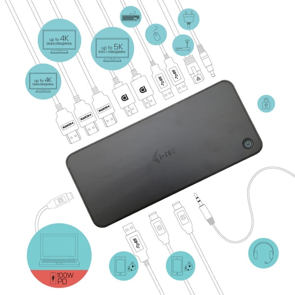 i-tec CATRIPLEDOCKPDPROIT kannettavien tietokoneiden telakka ja porttitoistin Langallinen USB 3.2 Gen 1 (3.1 Gen 1) Type-C Musta