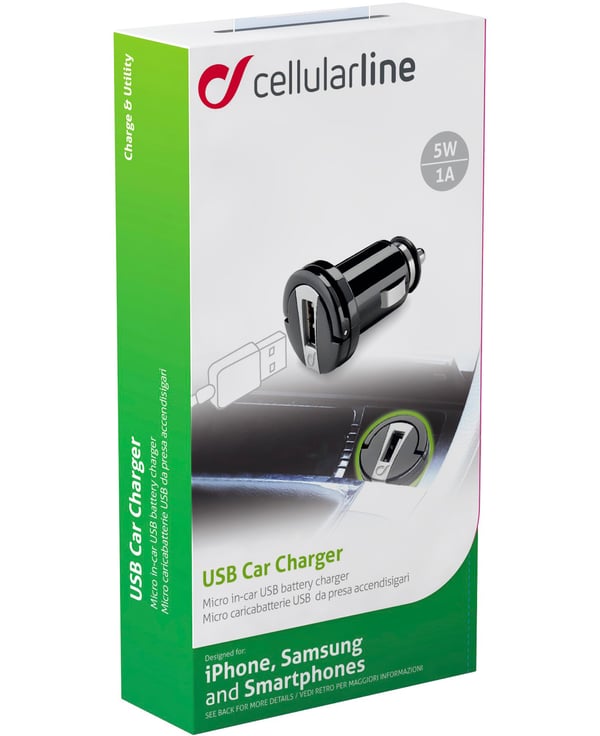 Cellularline MICROCBRUSB mobiililaitteen laturi Älypuhelin, Tabletti Musta Tupakansytytin Auto