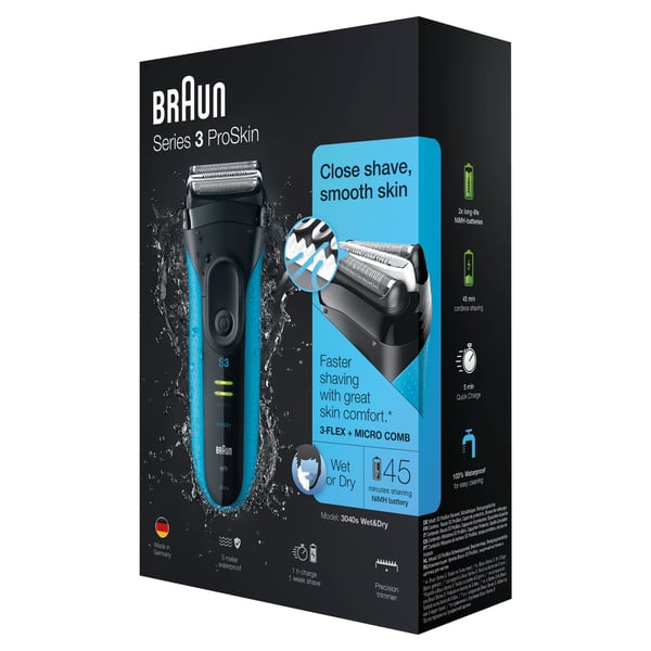 Braun Series 3 3040s Folierakapparat Trimmer Svart, Blå