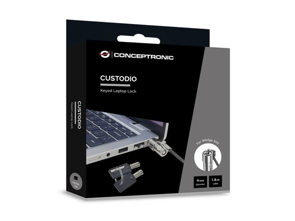 Conceptronic CUSTODIO02BWM kaapelilukko Musta 1,8 m