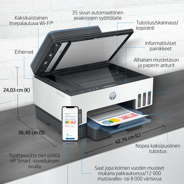 HP Smart Tank 7306 Langaton All-in-One Väri Tulostin, Kaksipuolinen tulostus; Kopiokone, skanneri