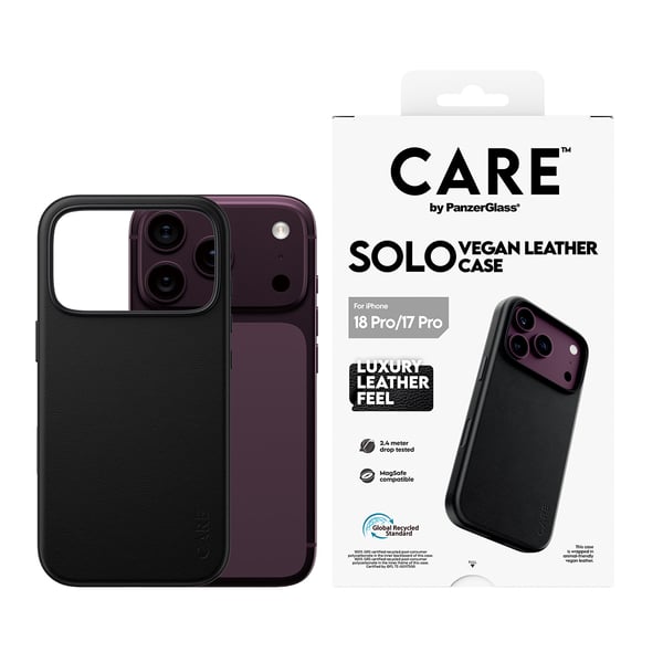PanzerGlass CARE™ by ® Solo Vegan Leather Case Black w. MagSafe iPhone 2026 Pro | 17 Pro mobiltelefonfodral Mobilskal Svart