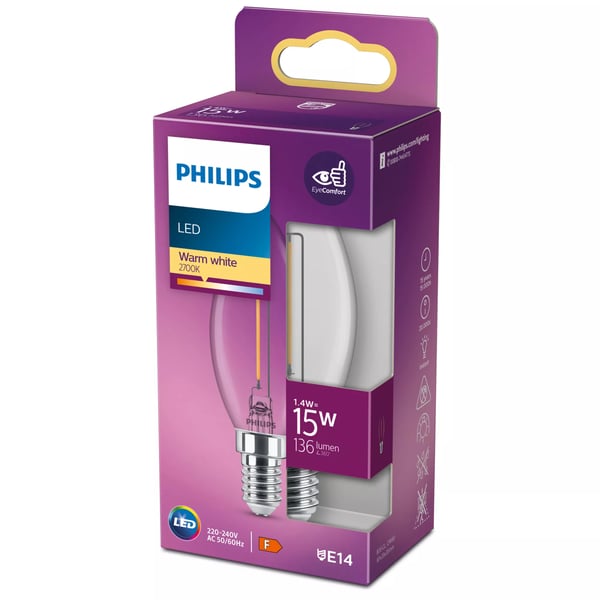 Philips Filament kertepære, klar 15 W B35 E14